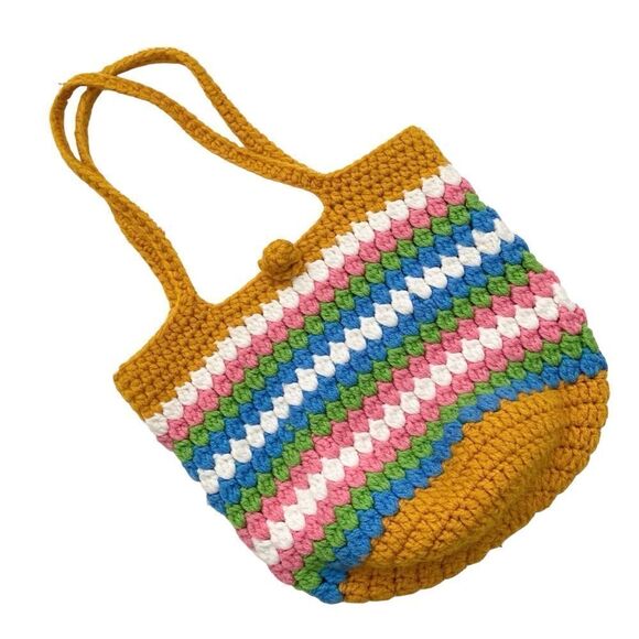Boho Crochet Tote Bag in One Size - Picture 1 of 8